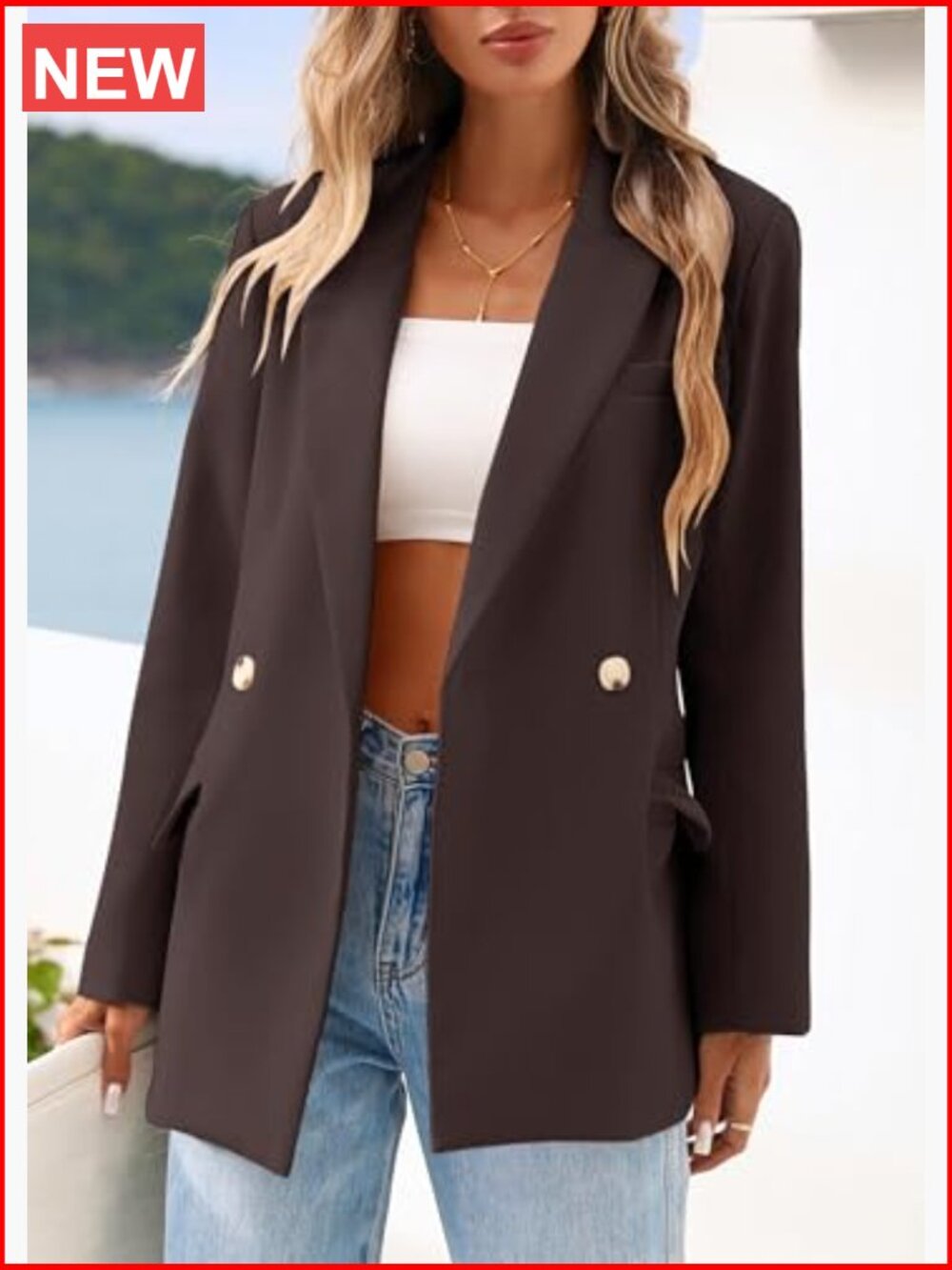 Open Front Blazer with Pockets - Long Sleeve Lapel Suit Jacket for Women - Picture 6 of 7
